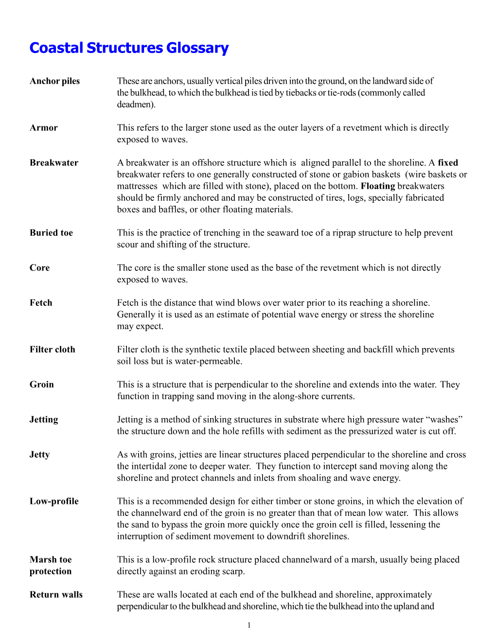 Coastal Structures Glossary