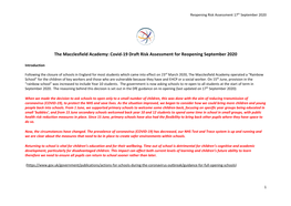 Covid-19 Draft Risk Assessment for Reopening September 2020