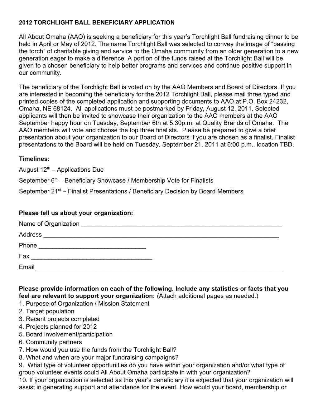2012 Torchlight Ball Beneficiary Application