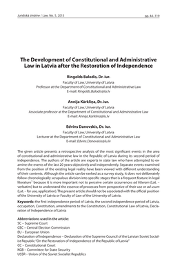 The Development of Constitutional and Administrative Law in Latvia After the Restoration of Independence