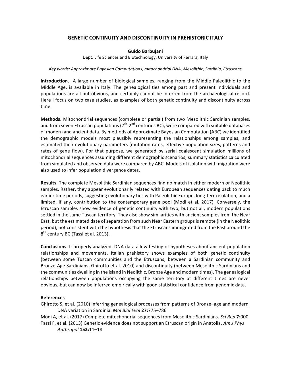 Genetic Continuity and Discontinuity in Prehistoric Italy