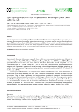 Gymnosporangium Przewalskii Sp. Nov. (Pucciniales, Basidiomycota) from China and Its Life Cycle