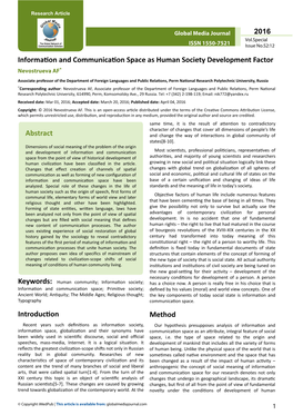 Information and Communication Space As Human Society Development Factor Nevostrueva AF*