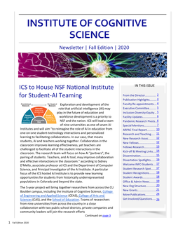 Institute of Cognitive Science Newsletter, Fall 2020