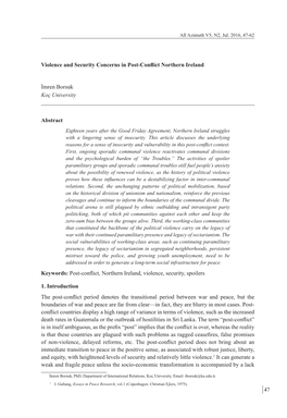 Violence and Security Concerns in Post-Conflict Northern Ireland