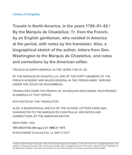 Travels in North-America, in the Years 1780–81–82 / by the Marquis De Chastellux; Tr