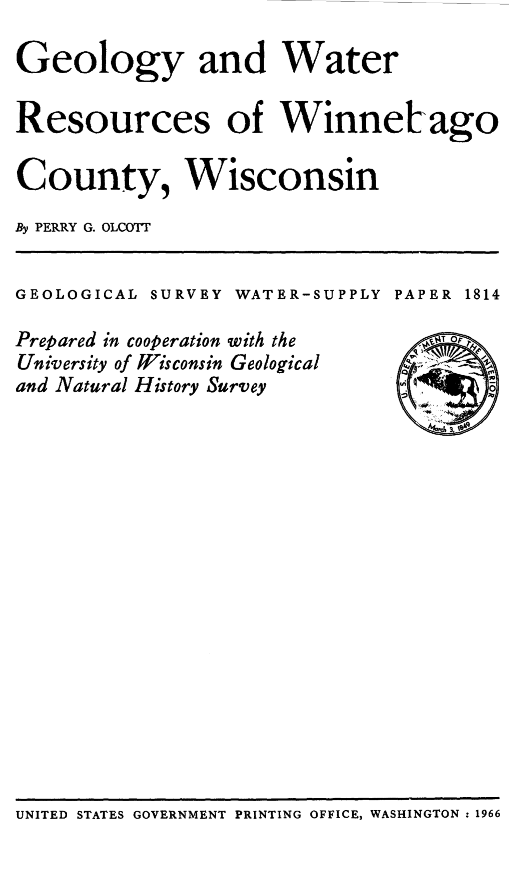 Geology and Water Resources of Winnetago County, Wisconsin