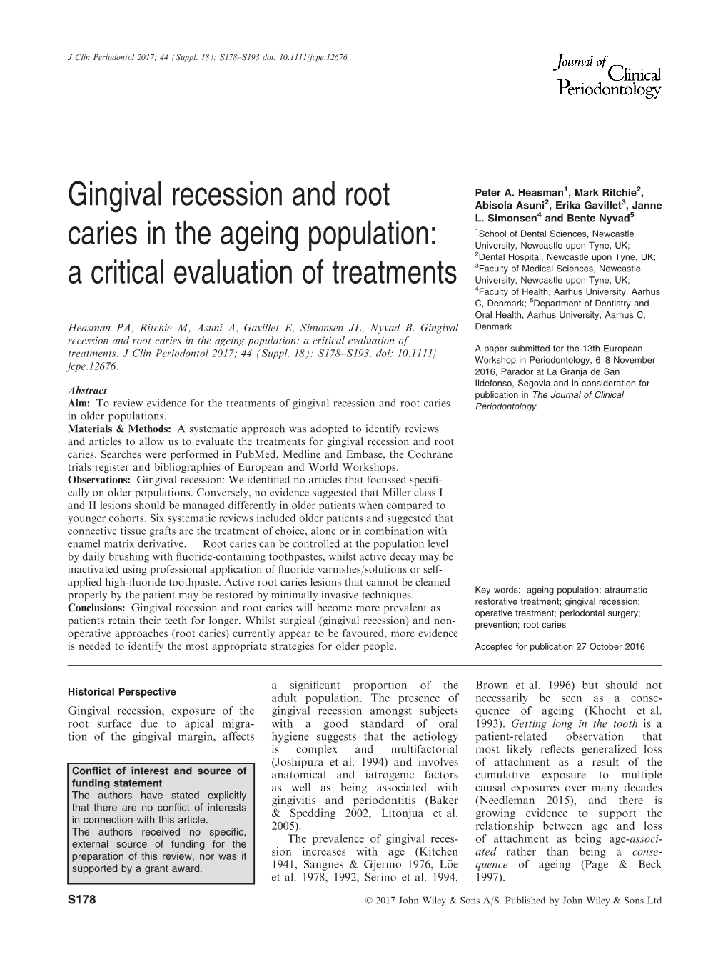 Gingival Recession and Root Caries in the Ageing Population