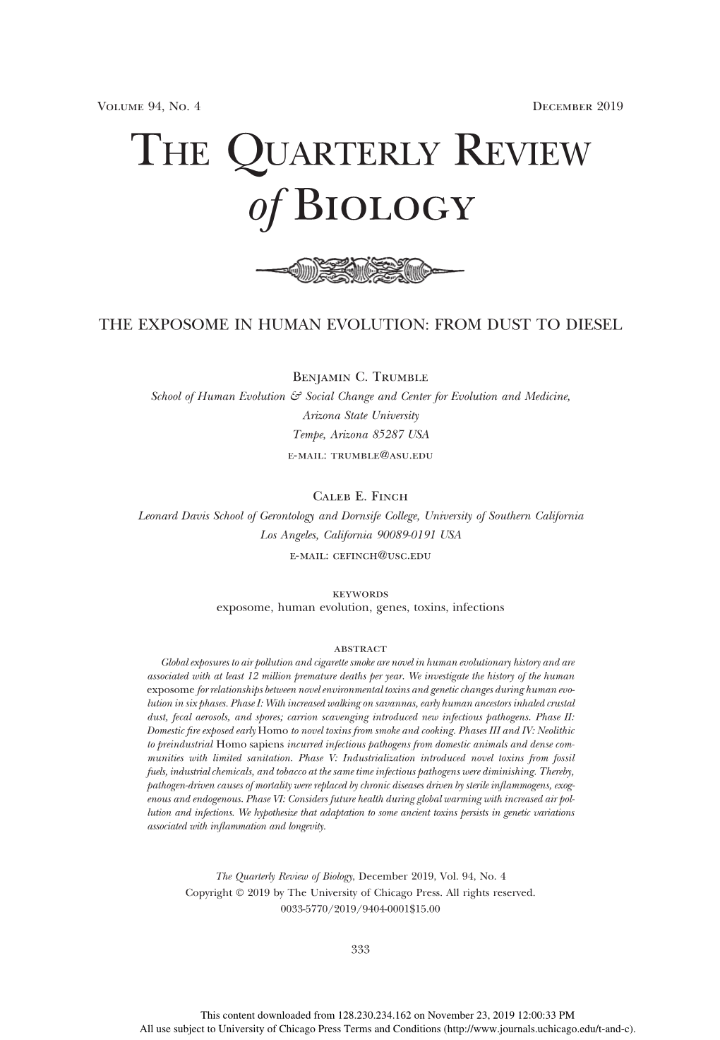 The Exposome in Human Evolution: from Dust to Diesel