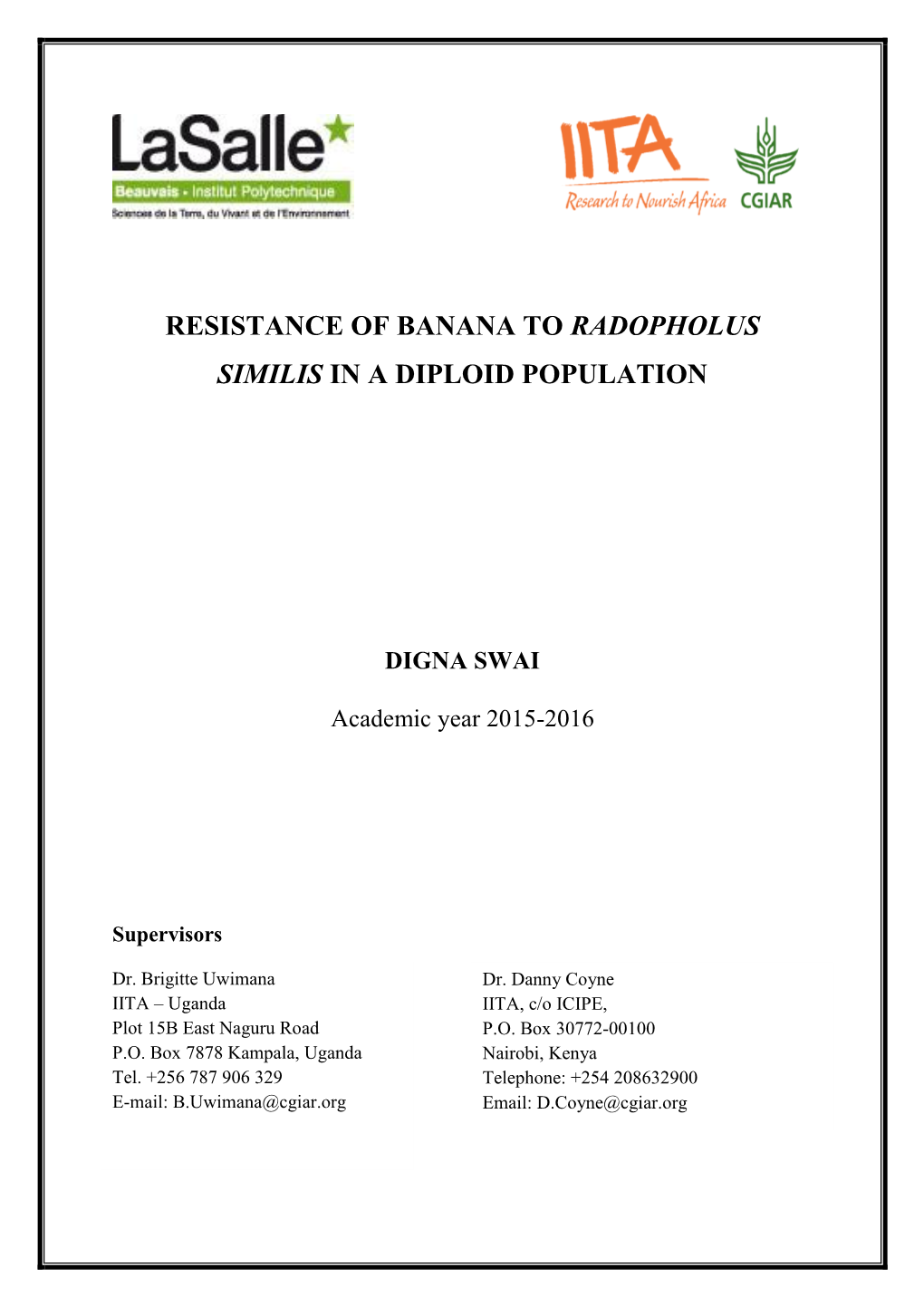 Resistance of Banana to Radopholus Similis in A