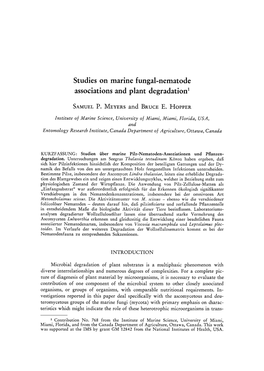 Studies on Marine Fungal-Nematode Associations and Plant Degradation I