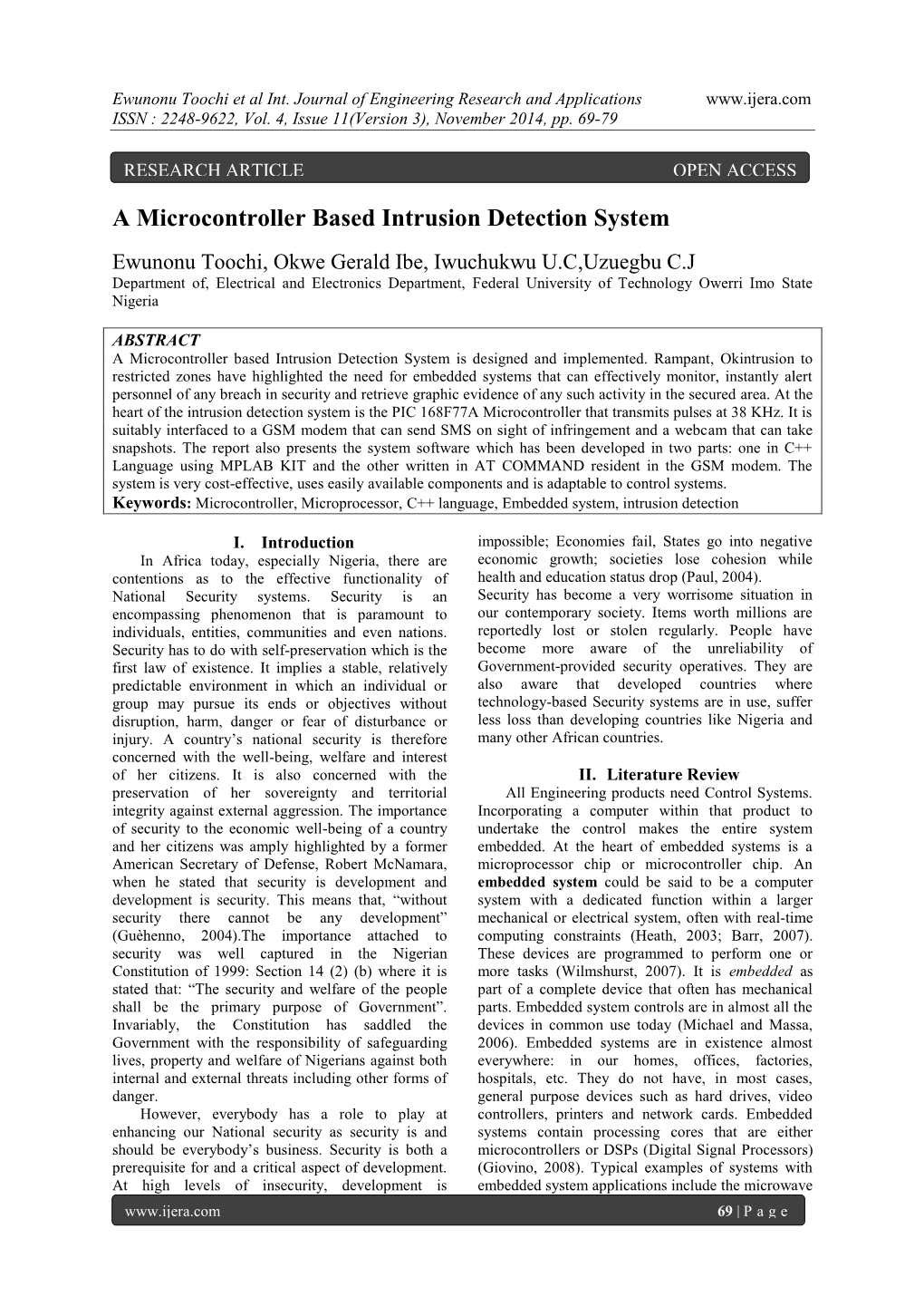 A Microcontroller Based Intrusion Detection System