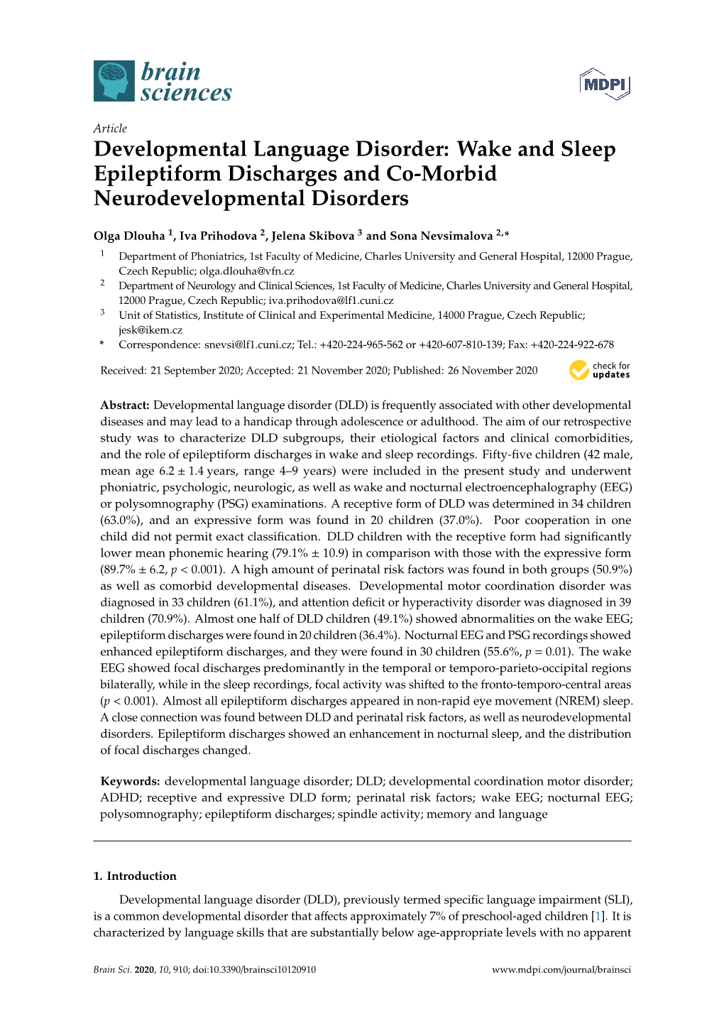 Developmental Language Disorder: Wake and Sleep Epileptiform Discharges and Co-Morbid Neurodevelopmental Disorders