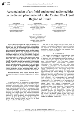 Accumulation of Artificial and Natural Radionuclides in Medicinal Plant Material in the Central Black Soil Region of Russia