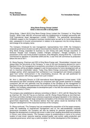 Business Editors for Immediate Release King Stone Energy Group