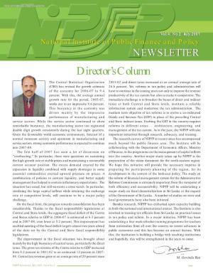 National Institute of Public Finance and Policy NEWSLETTER Director’S Column