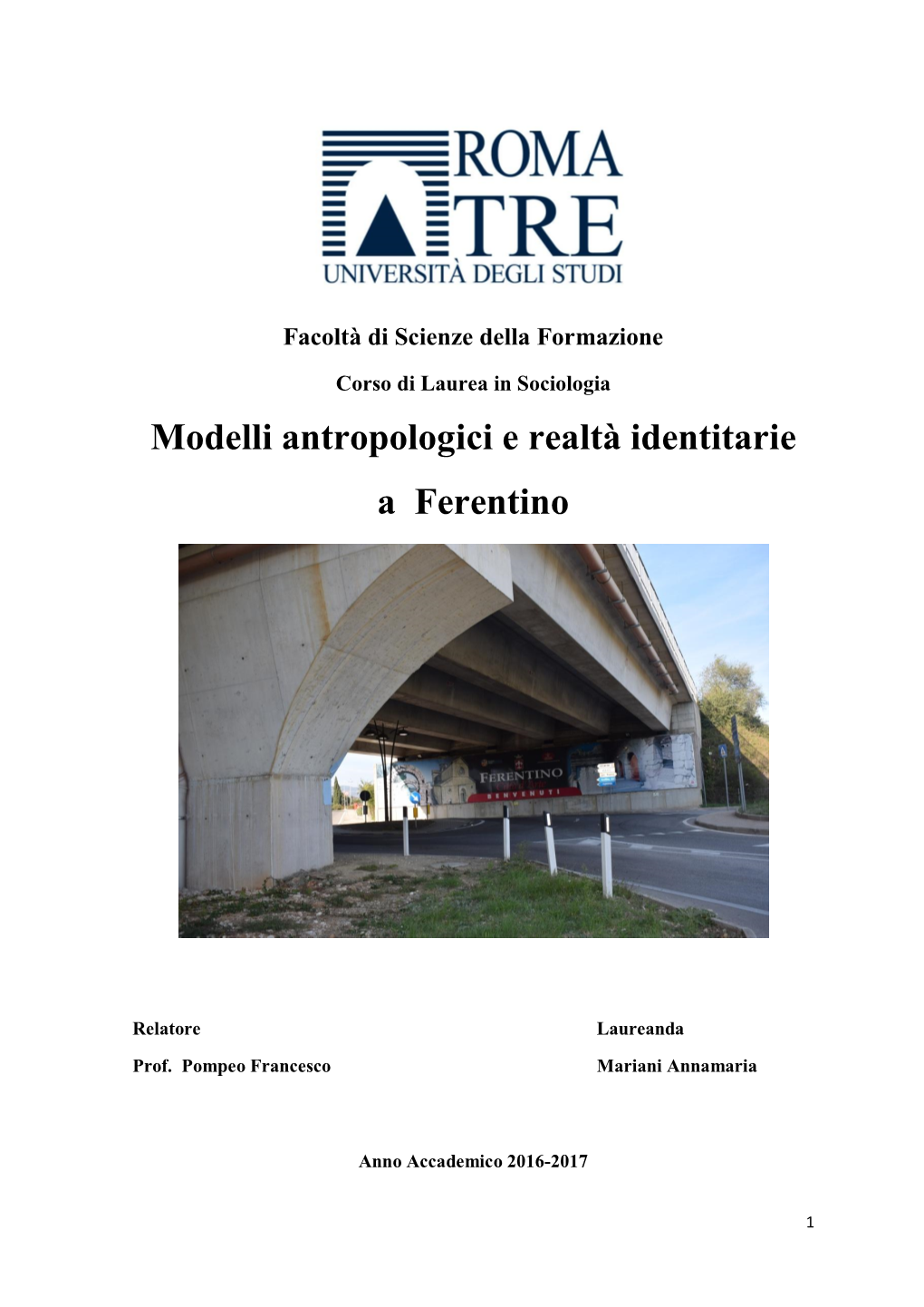 Modelli Antropologici E Realtà Identitarie a Ferentino