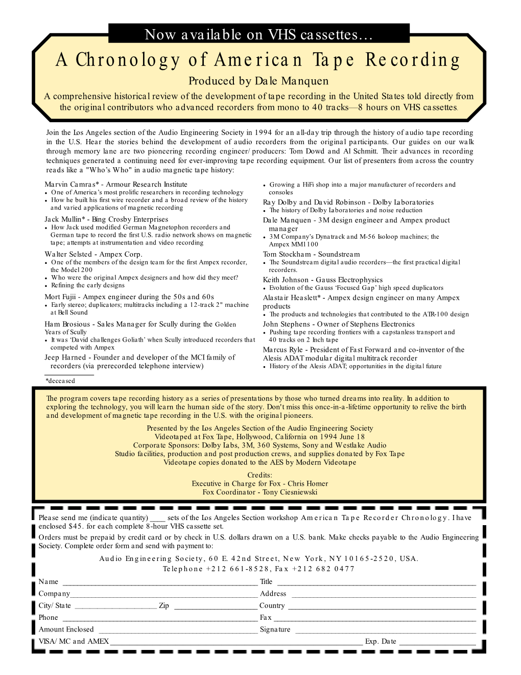 A Chronology of American Tape Recording