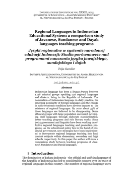 Regional Languages in Indonesian Educational System