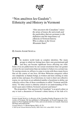 Nos Ancêtres Les Gaulois”: Ethnicity and History in Vermont