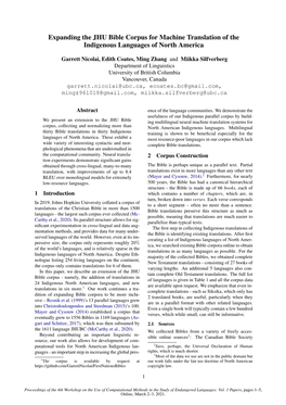 Expanding the JHU Bible Corpus for Machine Translation of the Indigenous Languages of North America