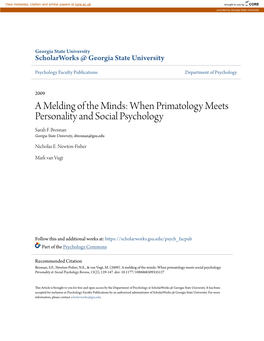 A Melding of the Minds: When Primatology Meets Personality and Social Psychology Sarah F