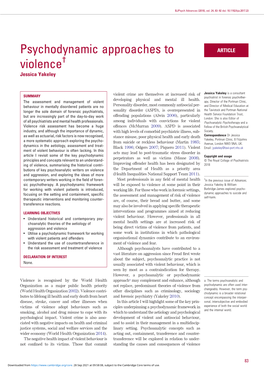 Psychodynamic Approaches to Violence