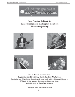 Free Practice E-Book for Banjoteacher.Com Mailing List Members Thanks for Joining!