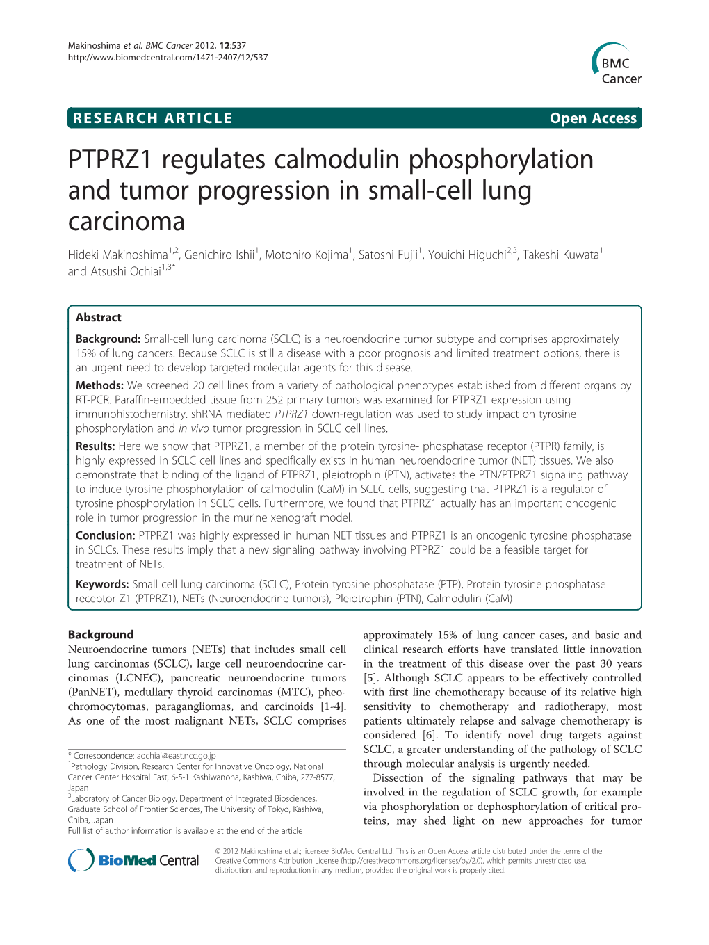 PTPRZ1 Regulates Calmodulin Phosphorylation and Tumor Progression in Small-Cell Lung Carcinoma