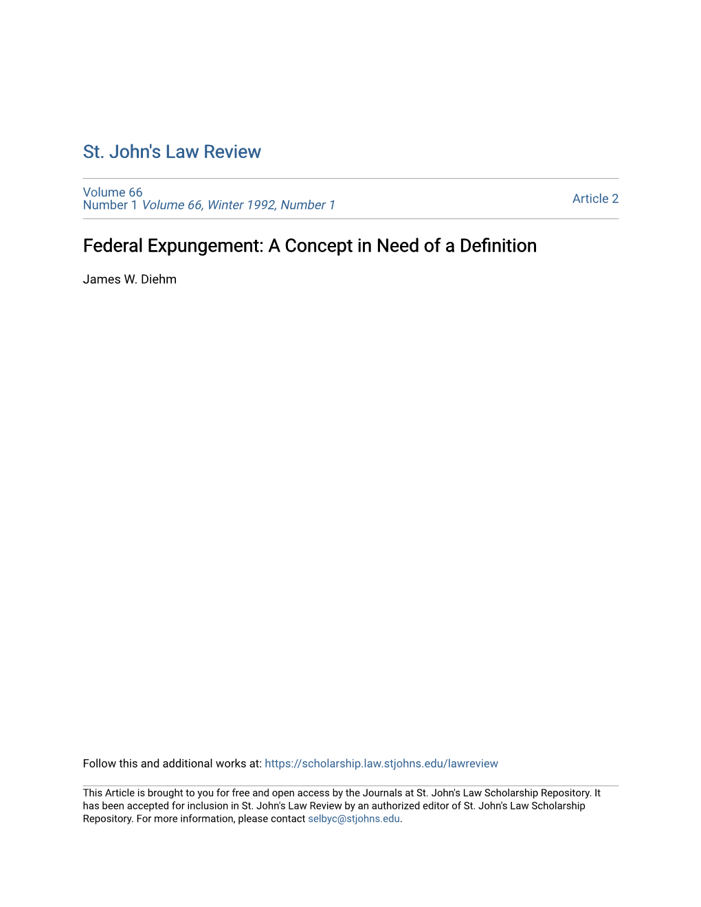 Federal Expungement: a Concept in Need of a Definition