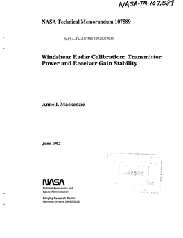 Windshear Radar Calibration: Transmitter Power and Receiver Gain Stability