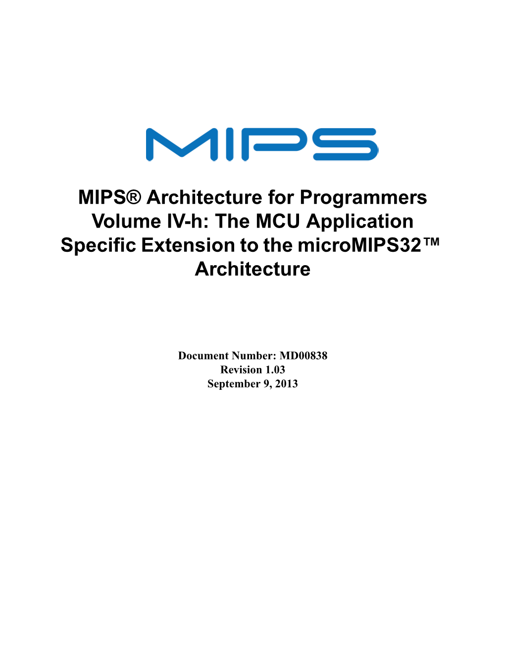 MIPS® Architecture for Programmers Volume IV-H