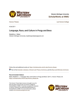 Language, Race, and Culture in Porgy and Bess