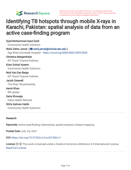 Identifying TB Hotspots Through Mobile X-Rays in Karachi, Pakistan: Spatial Analysis of Data from an Active Case-Fnding Program