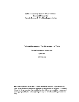 John F. Kennedy School of Government Harvard University Faculty Research Working Papers Series