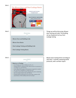 The Blower Door and Duct Leakage Basics