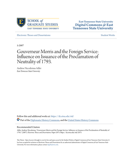 Gouverneur Morris and the Foreign Service: Influence on Issuance of the Proclamation of Neutrality of 1793