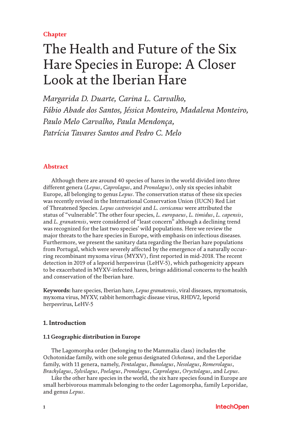 The Health and Future of the Six Hare Species in Europe: a Closer Look at the Iberian Hare Margarida D