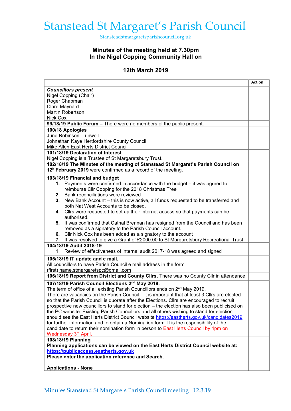 Stanstead St Margaret's Parish Council