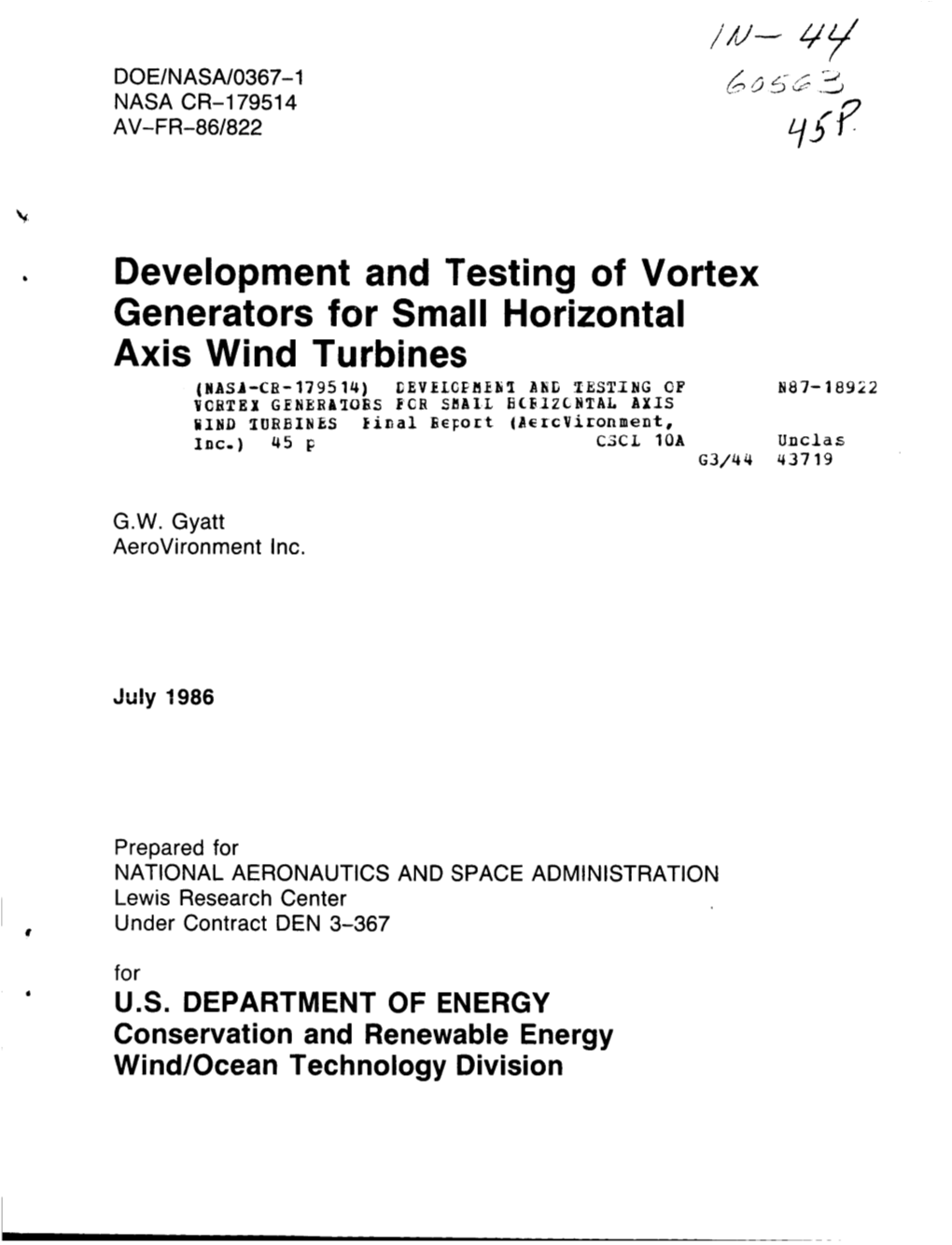 Development and Testing of Vortex Generators for Small Horizontal