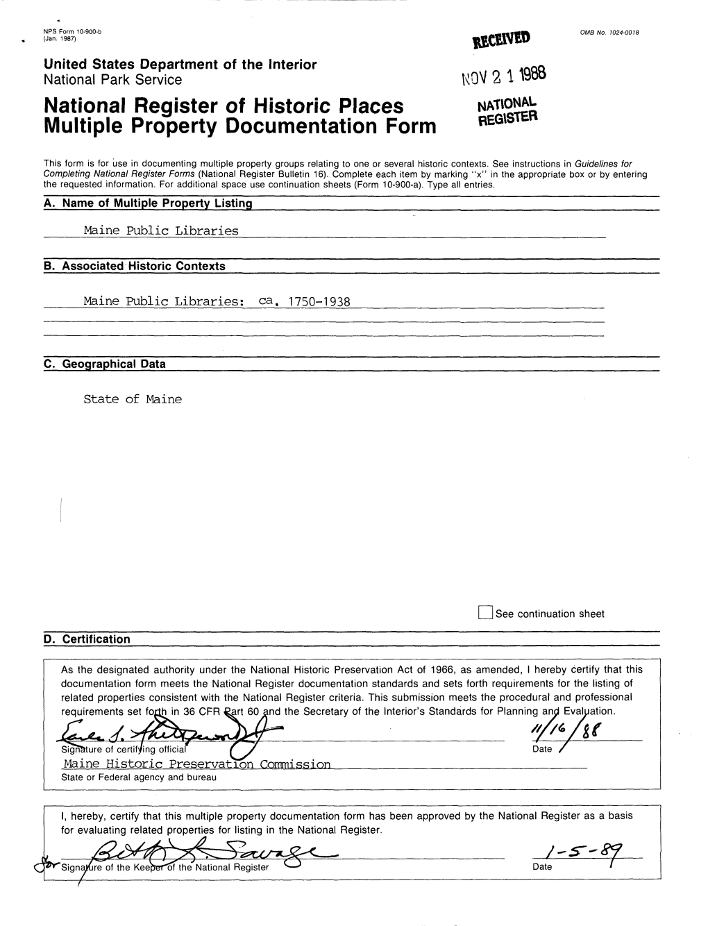 National Register of Historic Places Multiple Property Documentation Form