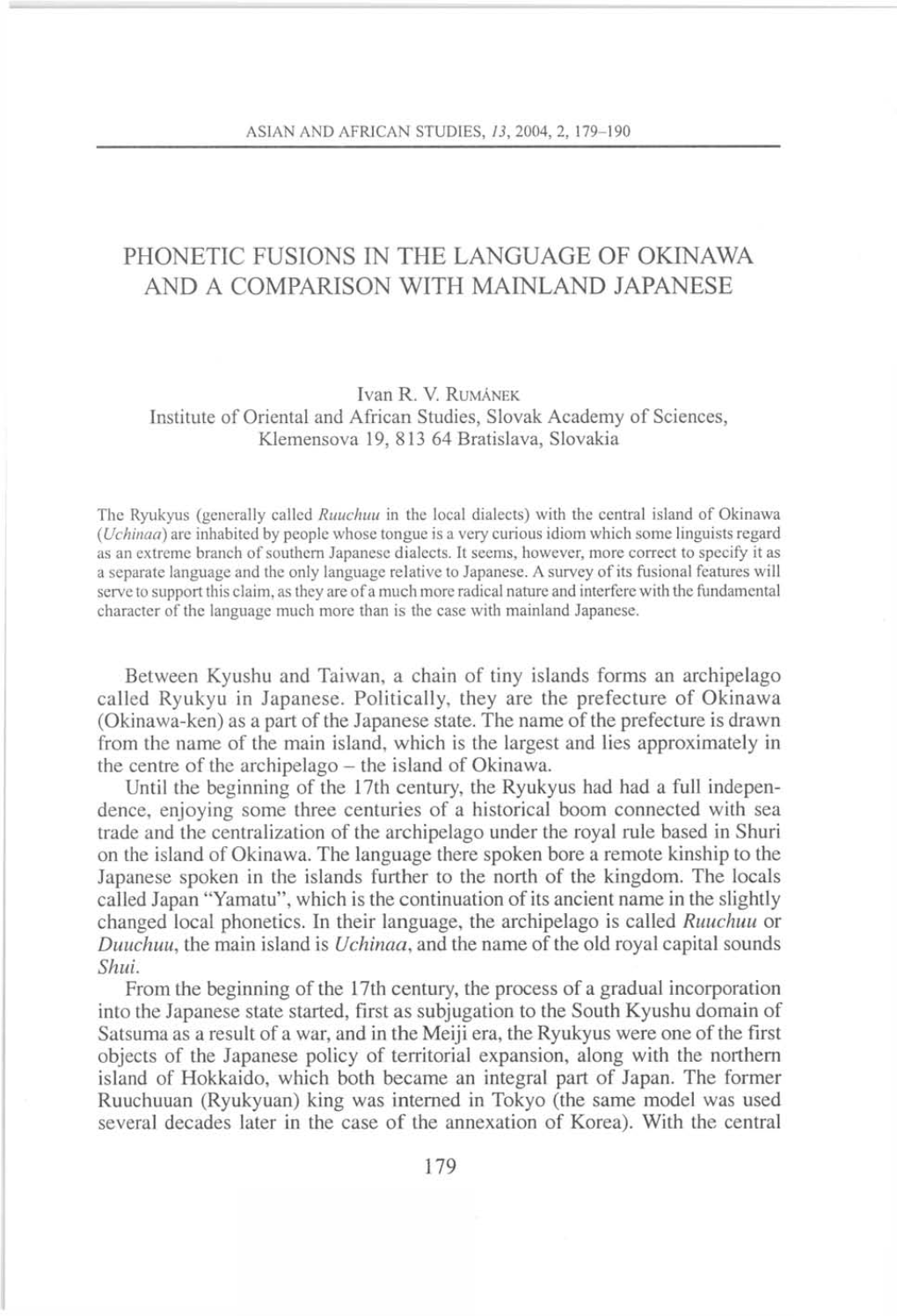 Phonetic Fusions in the Language of Okinawa and a Comparison with Mainland Japanese