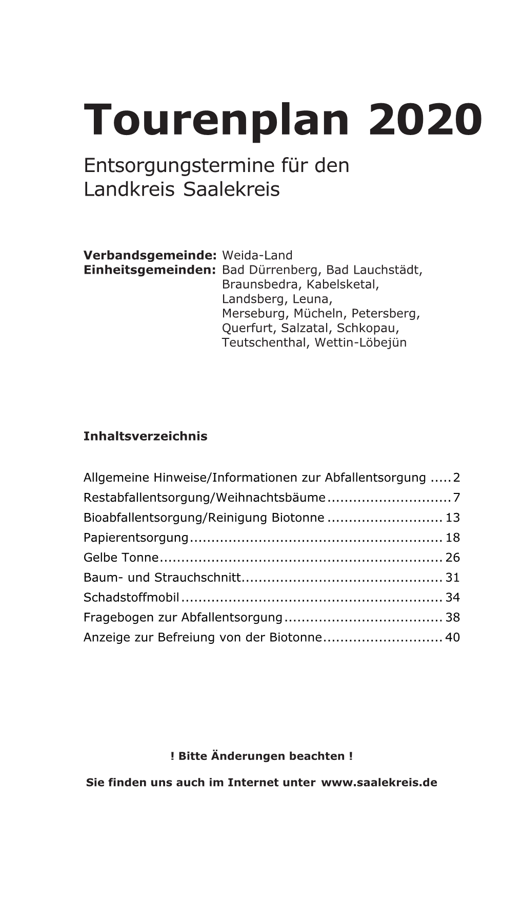 Tourenplan 2020 Entsorgungstermine Für Den Landkreis Saalekreis