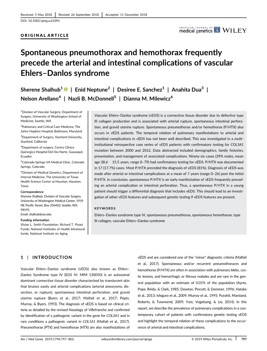 Spontaneous Pneumothorax and Hemothorax Frequently Precede the Arterial and Intestinal Complications of Vascular Ehlers–Danlos Syndrome