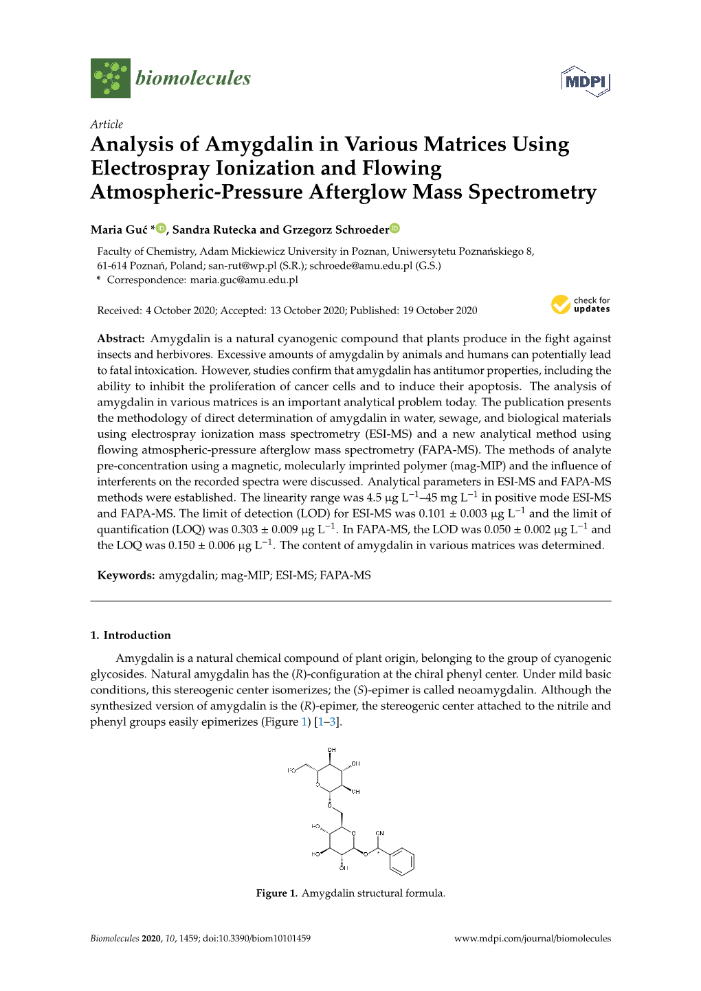 Analysis of Amygdalin in Various Matrices Using Electrospray