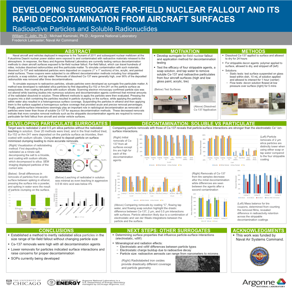 DEVELOPING SURROGATE FAR-FIELD NUCLEAR FALLOUT and ITS RAPID DECONTAMINATION from AIRCRAFT SURFACES Radioactive Particles and Soluble Radionuclides William C