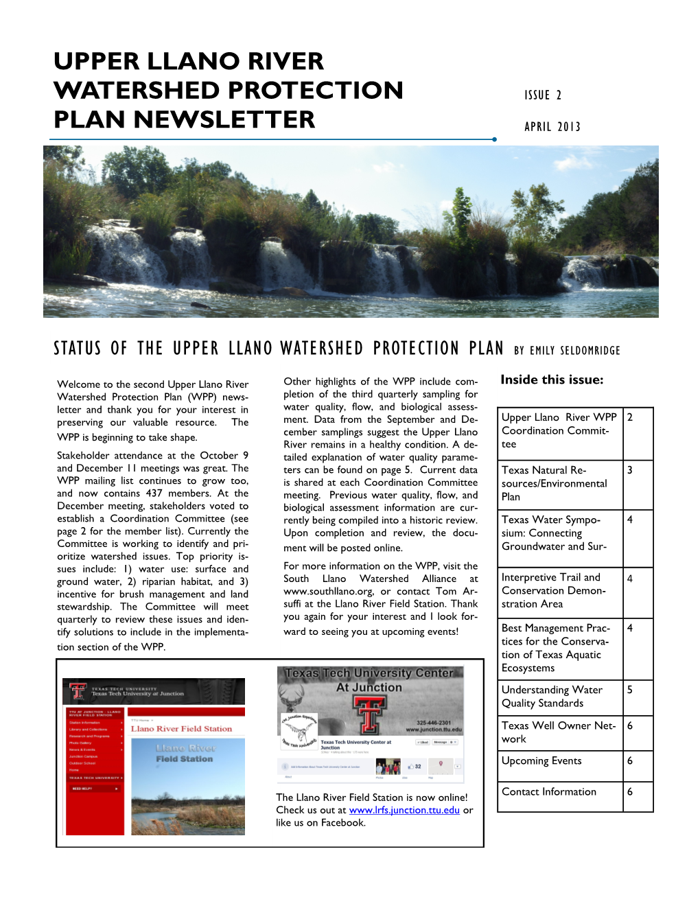 Upper Llano River Watershed Protection Plan Newsletter