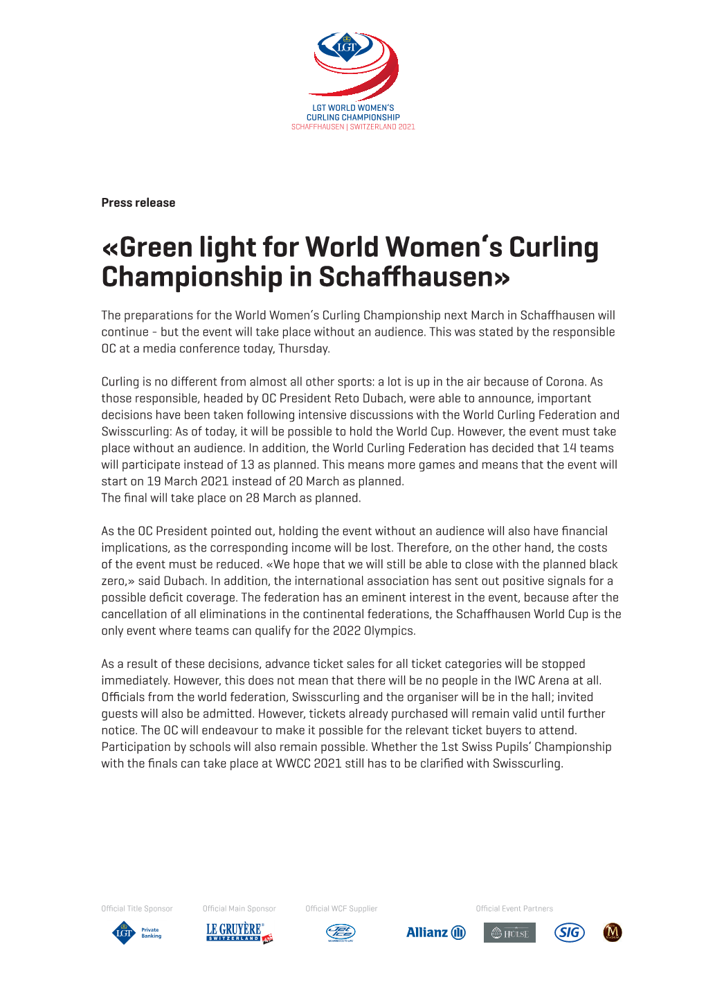 «Green Light for World Women's Curling Championship