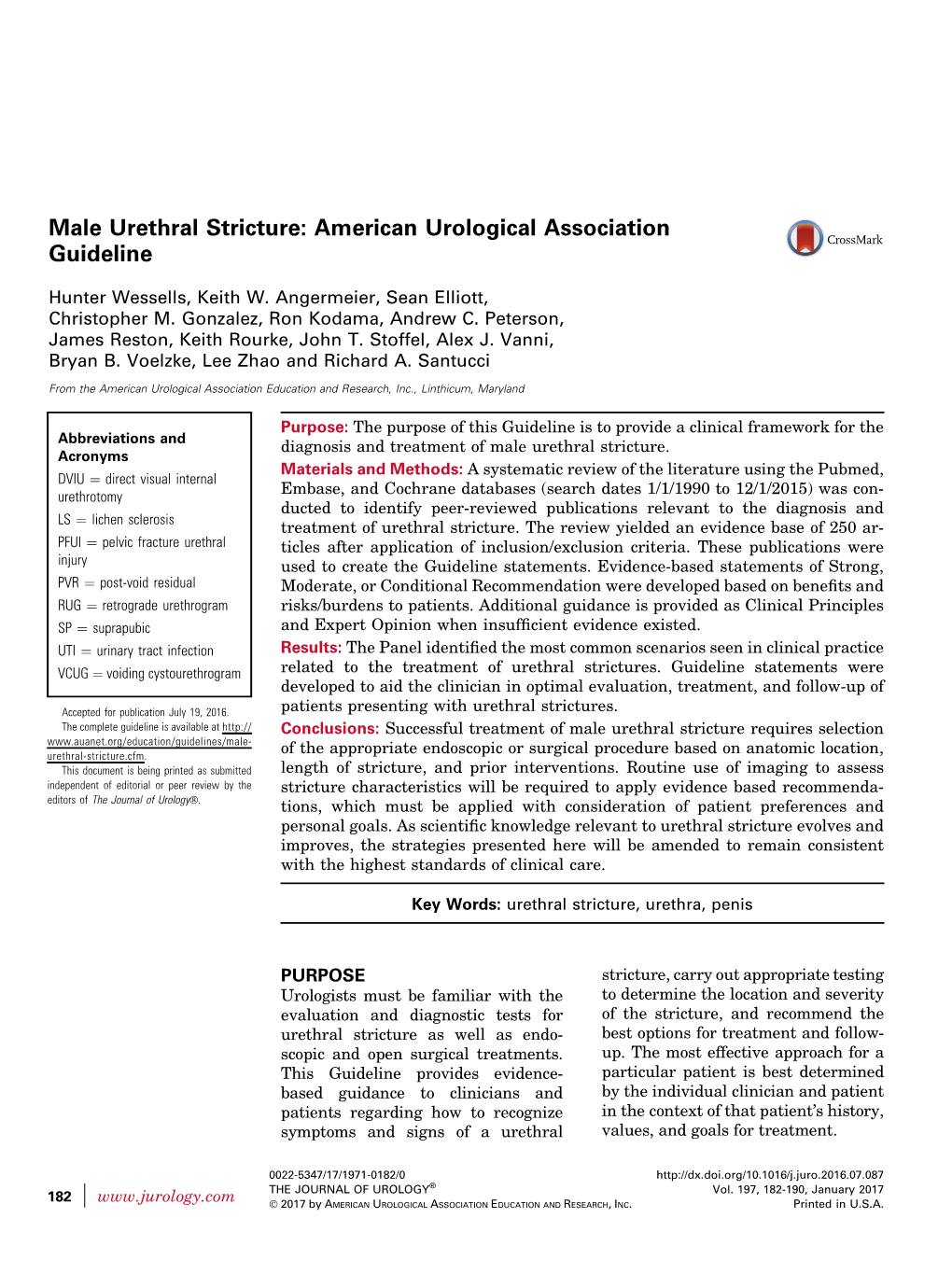 Male Urethral Stricture: American Urological Association Guideline