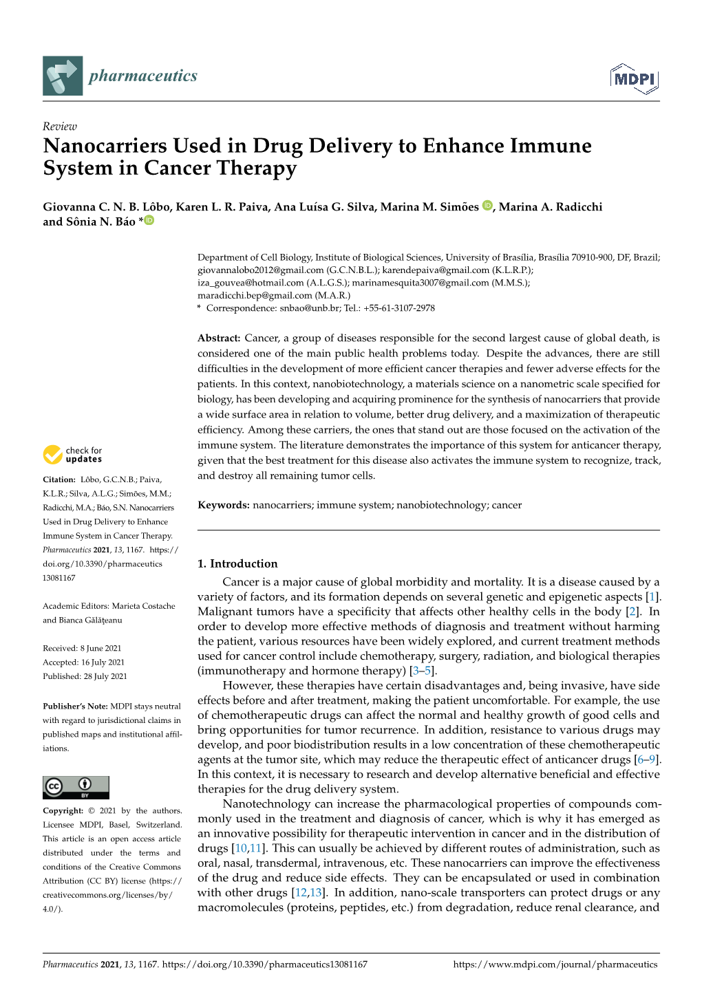 Nanocarriers Used in Drug Delivery to Enhance Immune System in Cancer Therapy